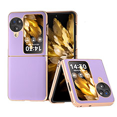 Luxury Leather Matte Finish and Plastic Back Cover Case BH25 for Oppo Find N3 Flip 5G Purple