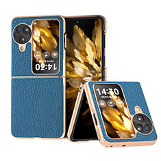 Luxury Leather Matte Finish and Plastic Back Cover Case BH28 for Oppo Find N3 Flip 5G Blue