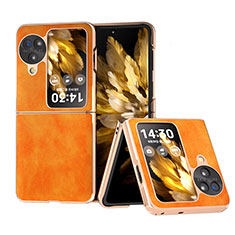 Luxury Leather Matte Finish and Plastic Back Cover Case BH29 for Oppo Find N3 Flip 5G Orange