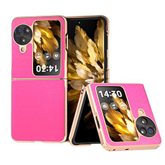 Luxury Leather Matte Finish and Plastic Back Cover Case BH30 for Oppo Find N3 Flip 5G Hot Pink