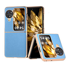 Luxury Leather Matte Finish and Plastic Back Cover Case BH30 for Oppo Find N3 Flip 5G Sky Blue