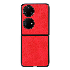 Luxury Leather Matte Finish and Plastic Back Cover Case BH4 for Huawei P50 Pocket Red