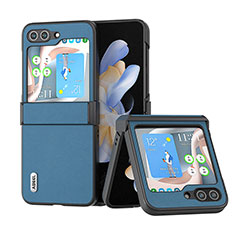 Luxury Leather Matte Finish and Plastic Back Cover Case BH5 for Samsung Galaxy Z Flip5 5G Sky Blue