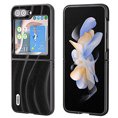 Luxury Leather Matte Finish and Plastic Back Cover Case BH6 for Samsung Galaxy Z Flip5 5G Black