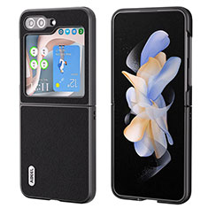 Luxury Leather Matte Finish and Plastic Back Cover Case BH7 for Samsung Galaxy Z Flip5 5G Black