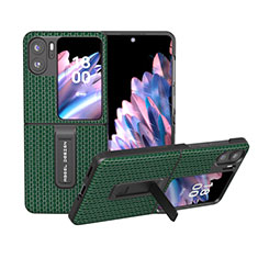Luxury Leather Matte Finish and Plastic Back Cover Case BH9 for Oppo Find N2 Flip 5G Green