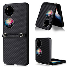 Luxury Leather Matte Finish and Plastic Back Cover Case BY1 for Huawei P50 Pocket Black