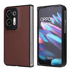 Luxury Leather Matte Finish and Plastic Back Cover Case BY1 for Oppo Find N2 5G Brown