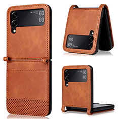 Luxury Leather Matte Finish and Plastic Back Cover Case BY1 for Samsung Galaxy Z Flip3 5G Brown