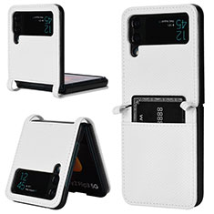 Luxury Leather Matte Finish and Plastic Back Cover Case BY1 for Samsung Galaxy Z Flip4 5G White