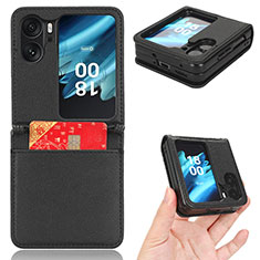 Luxury Leather Matte Finish and Plastic Back Cover Case BY2 for Oppo Find N2 Flip 5G Black
