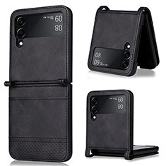 Luxury Leather Matte Finish and Plastic Back Cover Case BY2 for Samsung Galaxy Z Flip4 5G Black