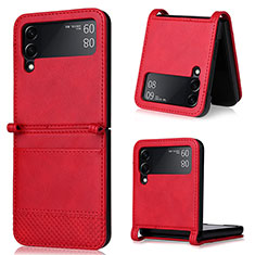 Luxury Leather Matte Finish and Plastic Back Cover Case BY2 for Samsung Galaxy Z Flip4 5G Red