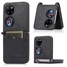Luxury Leather Matte Finish and Plastic Back Cover Case BY3 for Huawei P60 Pocket Black