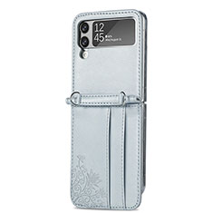 Luxury Leather Matte Finish and Plastic Back Cover Case C01 for Samsung Galaxy Z Flip4 5G Gray