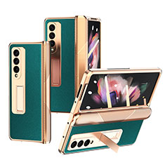 Luxury Leather Matte Finish and Plastic Back Cover Case C01 for Samsung Galaxy Z Fold3 5G Green