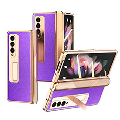 Luxury Leather Matte Finish and Plastic Back Cover Case C01 for Samsung Galaxy Z Fold3 5G Purple