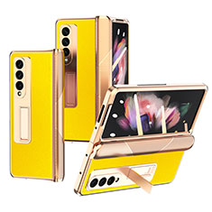 Luxury Leather Matte Finish and Plastic Back Cover Case C01 for Samsung Galaxy Z Fold3 5G Yellow