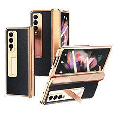 Luxury Leather Matte Finish and Plastic Back Cover Case C01 for Samsung Galaxy Z Fold4 5G Black
