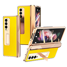 Luxury Leather Matte Finish and Plastic Back Cover Case C01 for Samsung Galaxy Z Fold4 5G Yellow