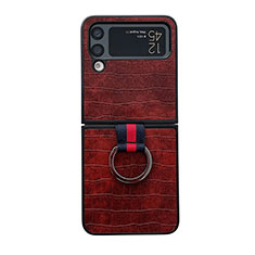 Luxury Leather Matte Finish and Plastic Back Cover Case C02 for Samsung Galaxy Z Flip4 5G Brown