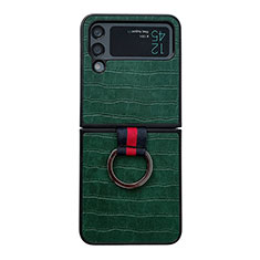 Luxury Leather Matte Finish and Plastic Back Cover Case C02 for Samsung Galaxy Z Flip4 5G Green