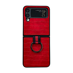 Luxury Leather Matte Finish and Plastic Back Cover Case C02 for Samsung Galaxy Z Flip4 5G Red