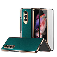 Luxury Leather Matte Finish and Plastic Back Cover Case C02 for Samsung Galaxy Z Fold3 5G Green