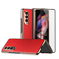 Luxury Leather Matte Finish and Plastic Back Cover Case C02 for Samsung Galaxy Z Fold3 5G Red