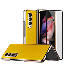 Luxury Leather Matte Finish and Plastic Back Cover Case C02 for Samsung Galaxy Z Fold3 5G Yellow