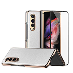 Luxury Leather Matte Finish and Plastic Back Cover Case C02 for Samsung Galaxy Z Fold4 5G White