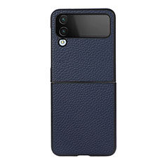 Luxury Leather Matte Finish and Plastic Back Cover Case C03 for Samsung Galaxy Z Flip4 5G Blue