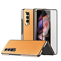 Luxury Leather Matte Finish and Plastic Back Cover Case C03 for Samsung Galaxy Z Fold4 5G Orange