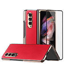 Luxury Leather Matte Finish and Plastic Back Cover Case C03 for Samsung Galaxy Z Fold4 5G Red