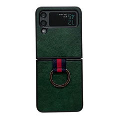 Luxury Leather Matte Finish and Plastic Back Cover Case C04 for Samsung Galaxy Z Flip4 5G Green