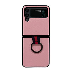 Luxury Leather Matte Finish and Plastic Back Cover Case C04 for Samsung Galaxy Z Flip4 5G Pink
