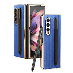 Luxury Leather Matte Finish and Plastic Back Cover Case C04 for Samsung Galaxy Z Fold3 5G Blue