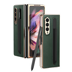 Luxury Leather Matte Finish and Plastic Back Cover Case C04 for Samsung Galaxy Z Fold3 5G Green