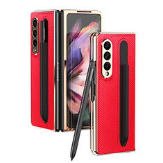 Luxury Leather Matte Finish and Plastic Back Cover Case C04 for Samsung Galaxy Z Fold3 5G Red