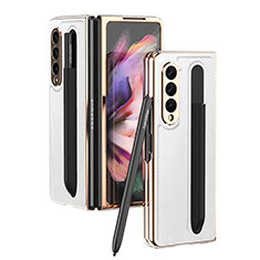 Luxury Leather Matte Finish and Plastic Back Cover Case C04 for Samsung Galaxy Z Fold4 5G White
