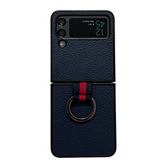 Luxury Leather Matte Finish and Plastic Back Cover Case C05 for Samsung Galaxy Z Flip4 5G Blue