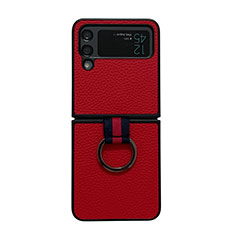 Luxury Leather Matte Finish and Plastic Back Cover Case C05 for Samsung Galaxy Z Flip4 5G Red