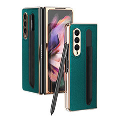 Luxury Leather Matte Finish and Plastic Back Cover Case C05 for Samsung Galaxy Z Fold3 5G Green