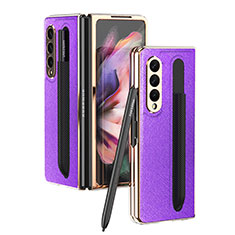Luxury Leather Matte Finish and Plastic Back Cover Case C05 for Samsung Galaxy Z Fold3 5G Purple