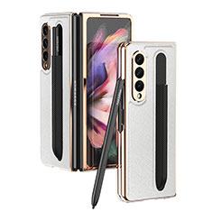Luxury Leather Matte Finish and Plastic Back Cover Case C05 for Samsung Galaxy Z Fold3 5G White