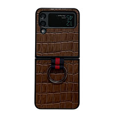 Luxury Leather Matte Finish and Plastic Back Cover Case C06 for Samsung Galaxy Z Flip4 5G Brown