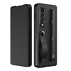 Luxury Leather Matte Finish and Plastic Back Cover Case C06 for Samsung Galaxy Z Fold3 5G Black