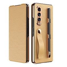 Luxury Leather Matte Finish and Plastic Back Cover Case C06 for Samsung Galaxy Z Fold3 5G Gold