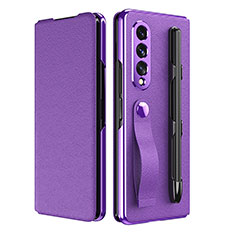 Luxury Leather Matte Finish and Plastic Back Cover Case C06 for Samsung Galaxy Z Fold4 5G Purple