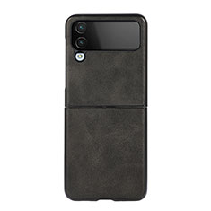 Luxury Leather Matte Finish and Plastic Back Cover Case C07 for Samsung Galaxy Z Flip4 5G Black